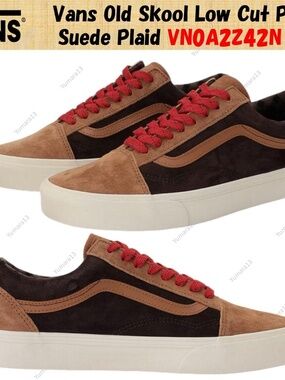 Vans Low-Top Suede Sneakers in Tan, Dark Brown and Red size 7